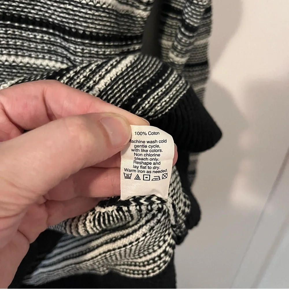 J. Crew Textured Sweater Striped Knit Pullover Crewneck Cotton Black White Small